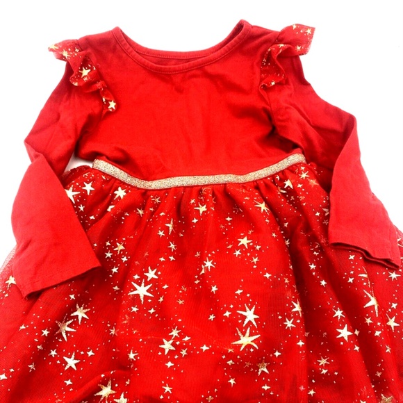 Toddler Girls Dress Size 4T Red Gold Stars Lace Children Kids Long Sleeve - Picture 4 of 8